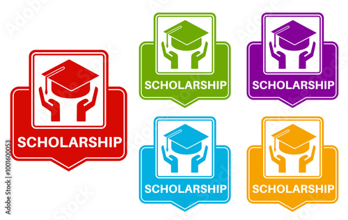Scholarship sticker sign set. Scholarship label symbol template vector illustration	
