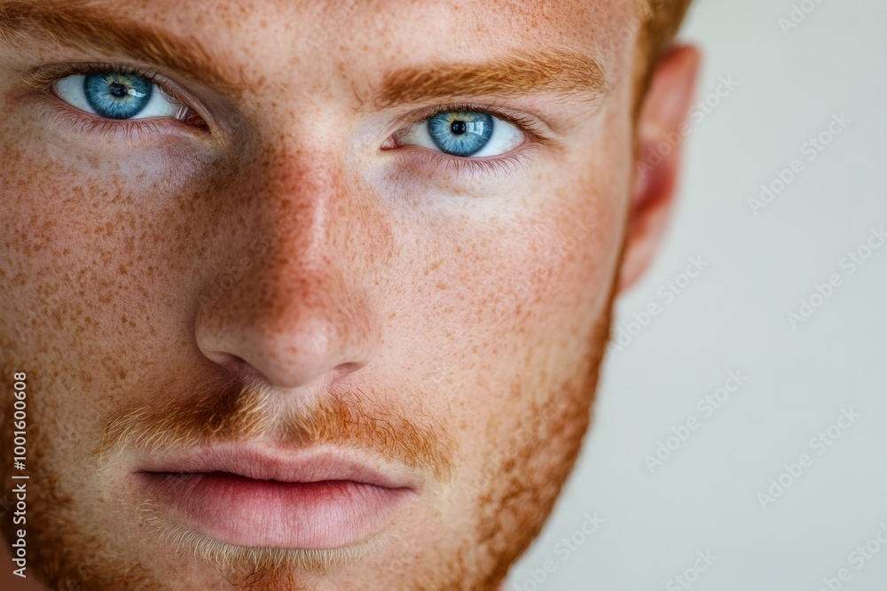 Fototapeta premium Striking Portrait of a Young Man with Blue Eyes
