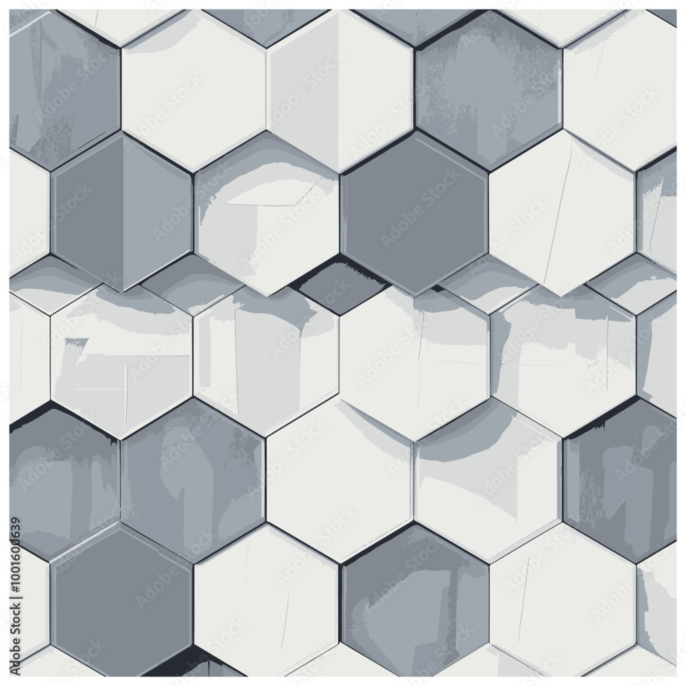 3D Hexagonal Geometric Pattern with Metallic Grey Tones 3D Hexagonal Geometric Pattern with Metallic Grey Tones