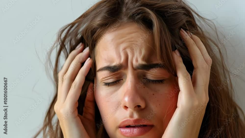 Isolated Stressed Beauty Young Woman Holding Her Head in Pain or Despair on White Studio Background - Anxiety or Headache Concept Isolated Stressed Beauty Young Woman Holding Her Head in Pain or Despair on White Studio Background - Anxiety or Headache Concept
