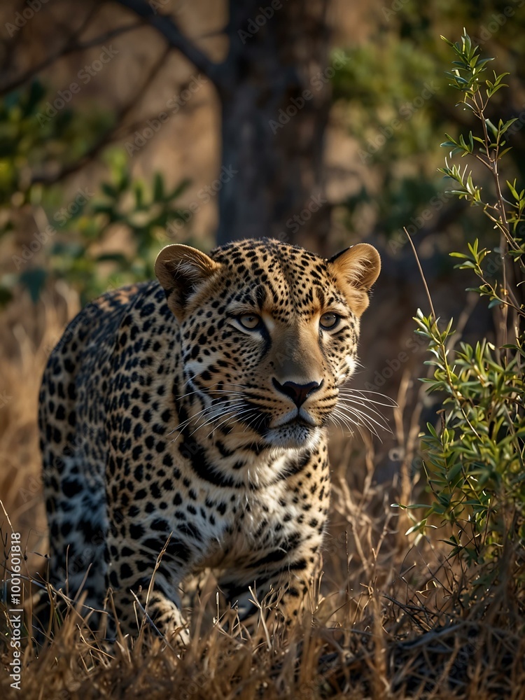 Hidden leopard behind bushes, waiting to hunt. Hidden leopard behind bushes, waiting to hunt.