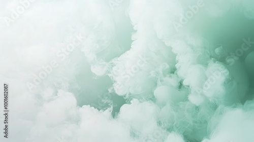 Green smoke is billowing and swirling, creating a dreamy and ethereal atmosphere. The image is perfect for backgrounds and design projects that require a touch of mystery and intrigue