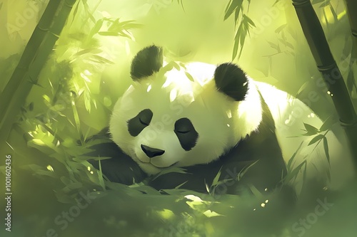 Gentle Giant Panda Resting Bamboo