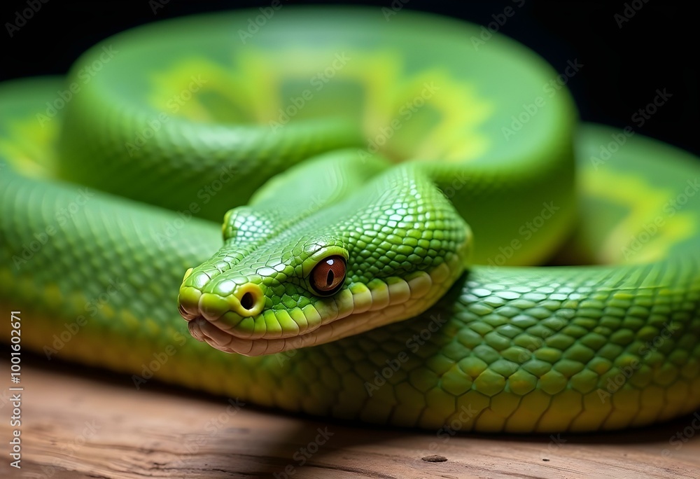 Emerald Green Snake The Venomous Hapsidophrys Smaragdina in the Jungle