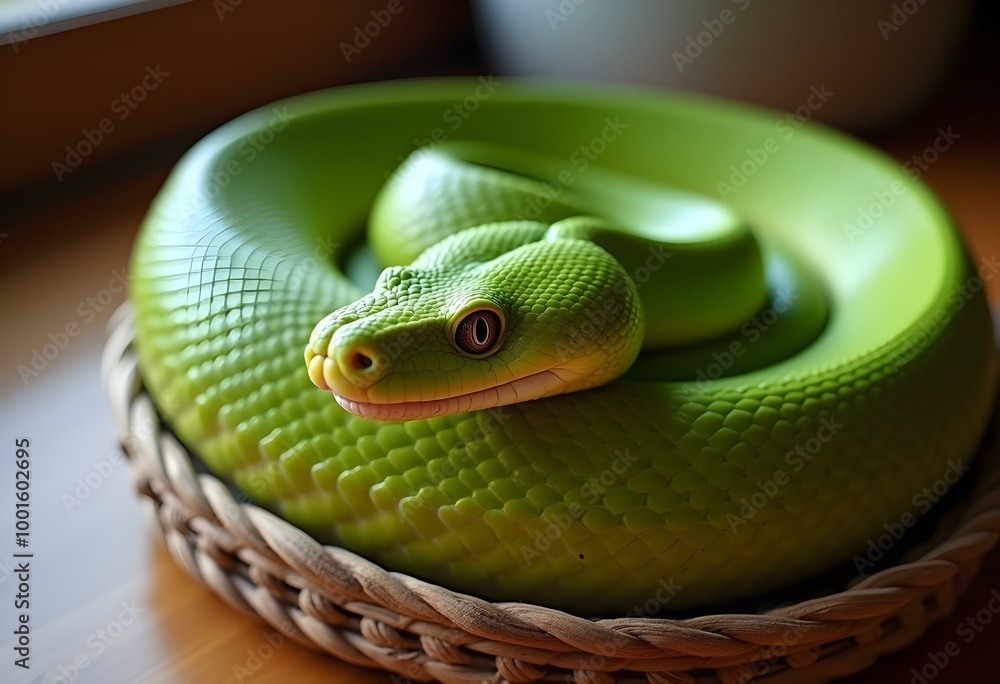 Obraz premium Green Serpent Dangerous Wildlife Boa or Viper Poised in the Wild