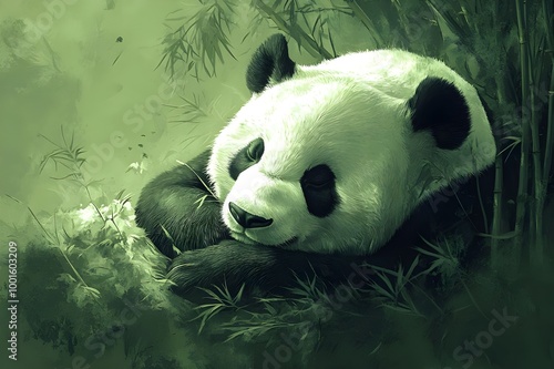 Gentle Giant Panda Resting Bamboo