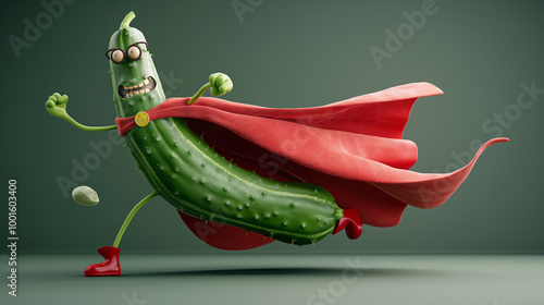 Wallpaper Mural Vegetable superhero. 3D character of cucumber as a hero with super power, funny and cute. Concept: green superfood and vegetables for a healthy diet, restaurant and box diet design. Torontodigital.ca
