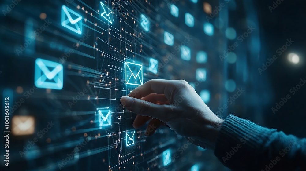 Business hand touch Email Marketing Concept : Generative AI Business hand touch Email Marketing Concept : Generative AI