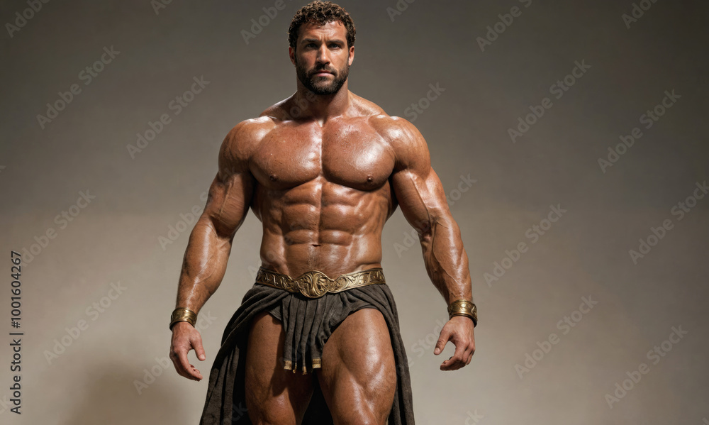 A muscular man with a beard stands in a studio, wearing a kilt A muscular man with a beard stands in a studio, wearing a kilt