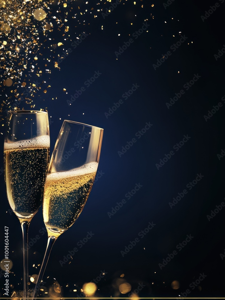 Flyer Champagne glasses toasting with confetti, celebrating a festive occasion, AI generated