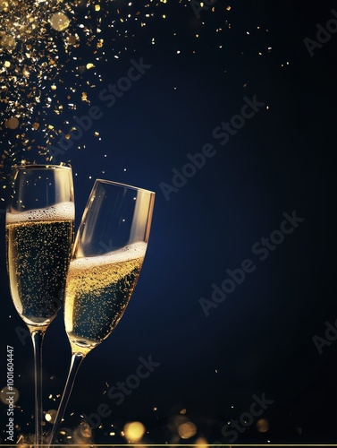 Obraz na płótnie Flyer Champagne glasses toasting with confetti, celebrating a festive occasion, AI generated w salonie