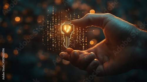 Businessman giving virtual master key with binary number code for identity and access password technology security system and prevent hacker concept : Generative AI
