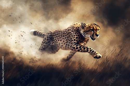 Sleek Cheetah Sprinting Grassland Speed