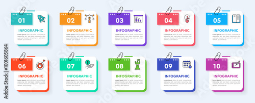 Infograph design. Box for text. Graphic paper steps. Information note. Calendar with number. Timeline frame. Strategy presentation. Project process. Vector infographic layout elements set