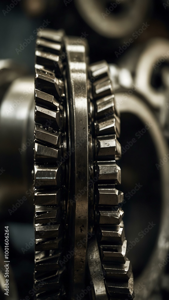 Industrial gears in a close-up detail shot. Industrial gears in a close-up detail shot.