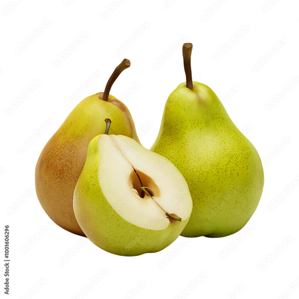 Fresh green pear fruit isolated on a transparent background by AI generative Fresh green pear fruit isolated on a transparent background by AI generative