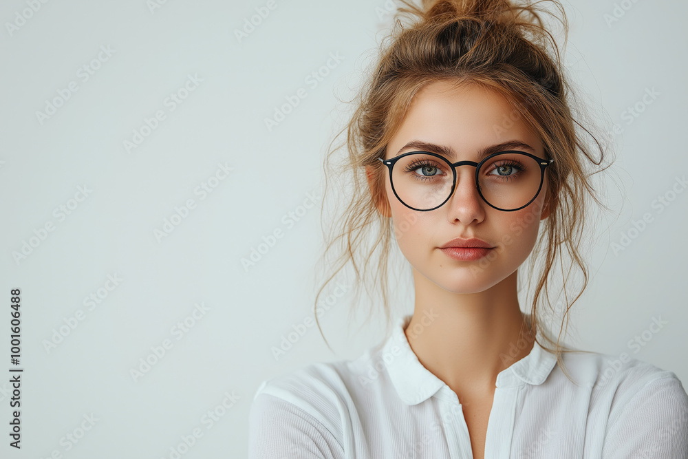 Fototapeta premium Business Woman Wearing Glasses On White Background