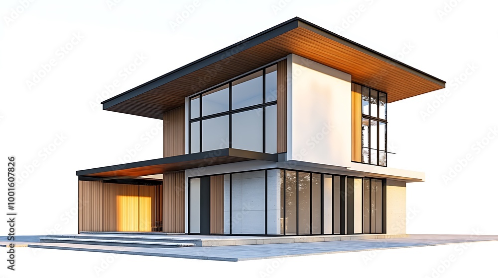 Modern Two Story House with Large Windows and Wooden Accents Modern Two Story House with Large Windows and Wooden Accents