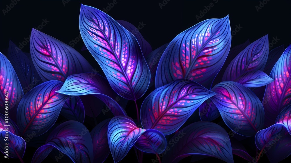 Vibrant plant patterns featuring leaves and stems against a bright background for depth Vibrant plant patterns featuring leaves and stems against a bright background for depth