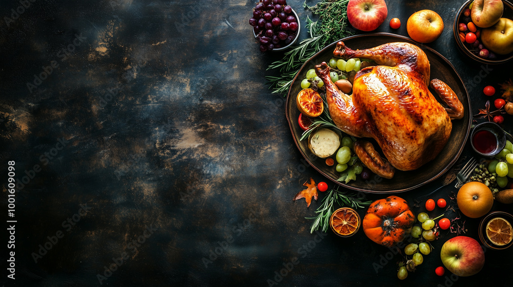Typical dinner with turkey presented on table. Mockup, backdrop for Thanksgiving. Tasty turkey thanksgiving dinner. Typical dinner with turkey presented on table. Mockup, backdrop for Thanksgiving. Tasty turkey thanksgiving dinner.