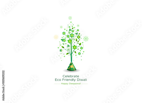 Happy Diwali. Green, eco friendly, pollution free crackers creative concept.