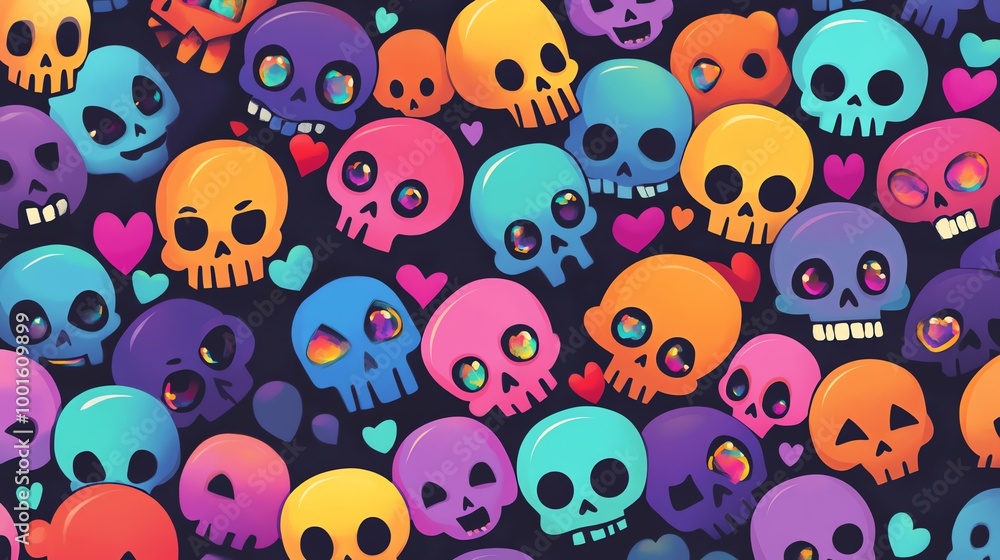 Vector illustration of cartoon monster skulls and eyes on black background Vector illustration of cartoon monster skulls and eyes on black background