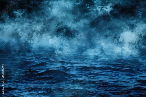 A dark, stormy ocean with a misty haze in the background, generative ai image