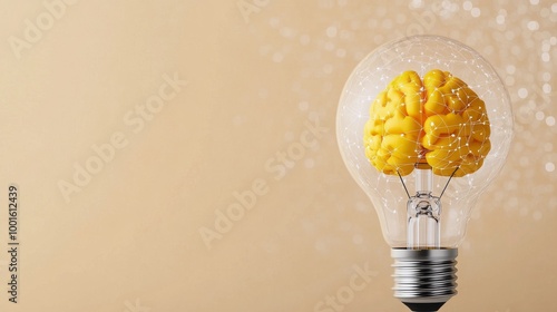 A creative light bulb with a colorful brain design symbolizing innovative ide...