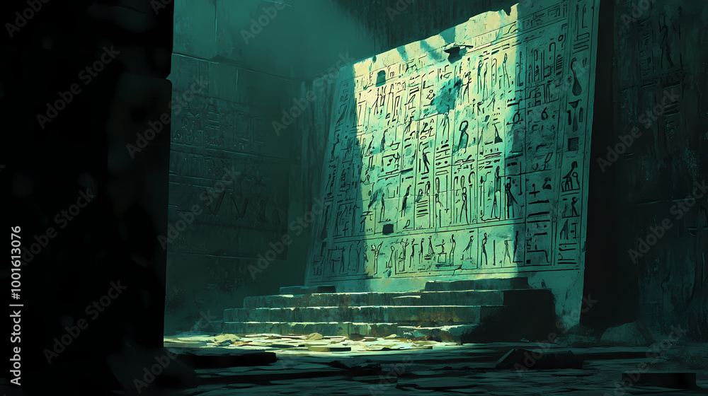 Artwork depicting ancient egyptian tomb covered in hieroglyphic writings. generative ai. Egyptian Tomb. Illustration Artwork depicting ancient egyptian tomb covered in hieroglyphic writings. generative ai. Egyptian Tomb. Illustration