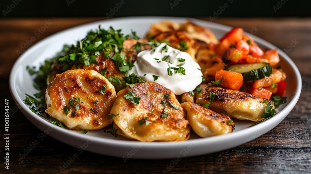 delicious homemade dumplings with sour cream and vegetables delicious homemade dumplings with sour cream and vegetables