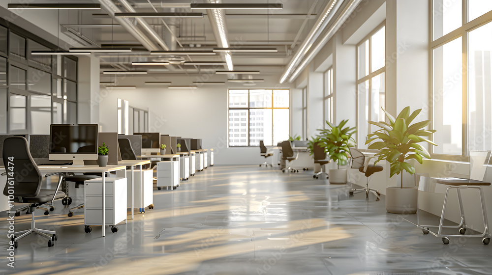 A large open office space with a lot of natural light and plants
A large open office space with a lot of natural light and plants