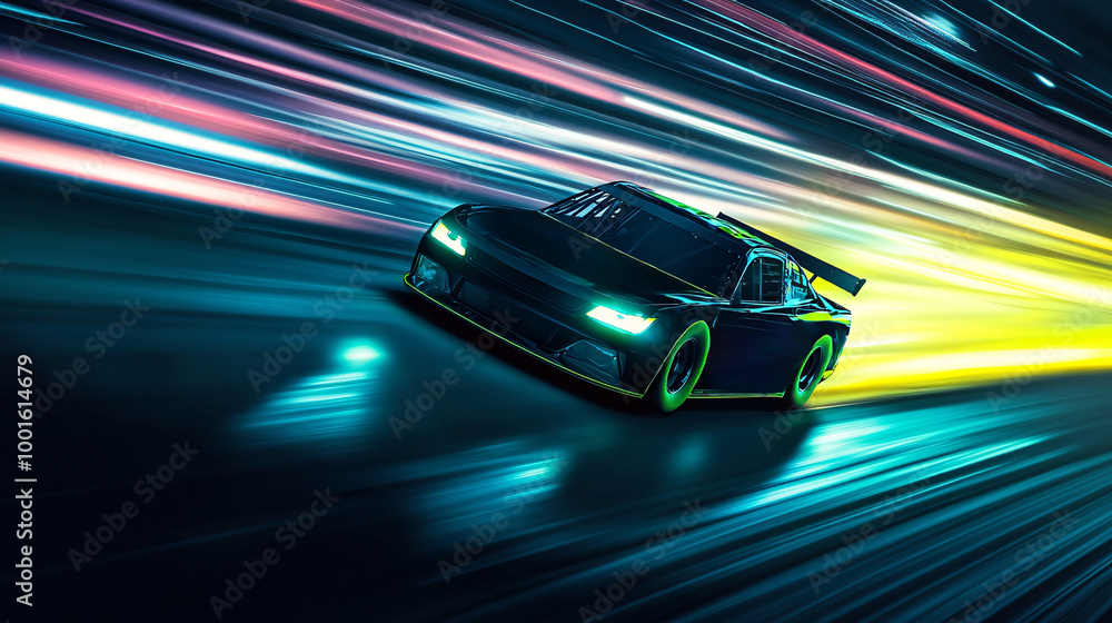 Naklejka premium dynamic racing car speeding on track