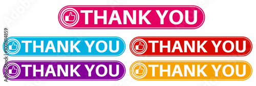 set trendy stylish colorful thank you labels icon. thumbs up symbol sign social media template design vector illustration