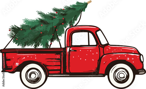 Car with a Christmas Tree Vector Illustration