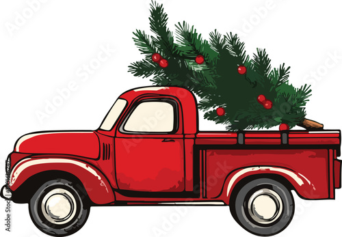 Car with a Christmas Tree Vector Illustration