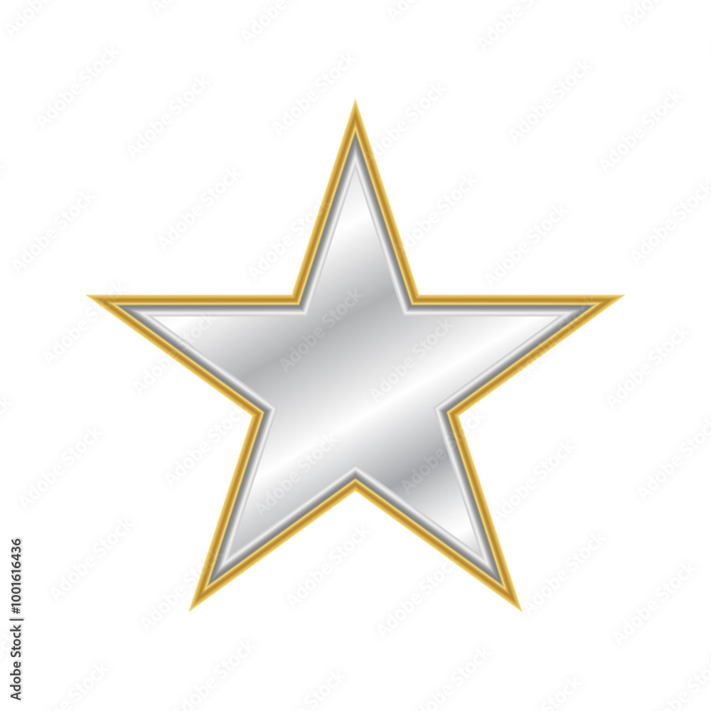 Silver star with gold outline on transparent background Silver star with gold outline on transparent background