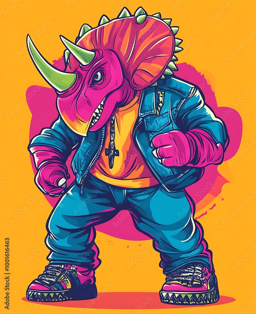 Cool Triceratops Dinosaur in Hip Hop Clothing Illustration Cool Triceratops Dinosaur in Hip Hop Clothing Illustration