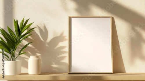 Frame mockup in beige interior background composition