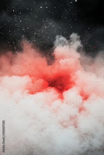 Dramatic volcanic eruption creating a massive ash cloud over a barren landsca...