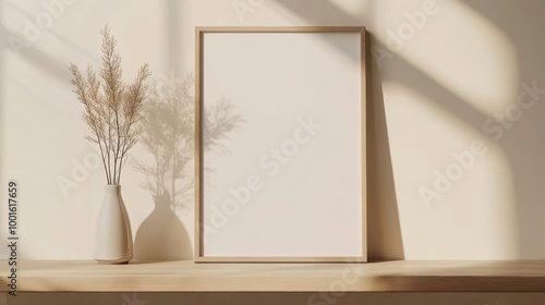 Frame mockup in beige interior background composition