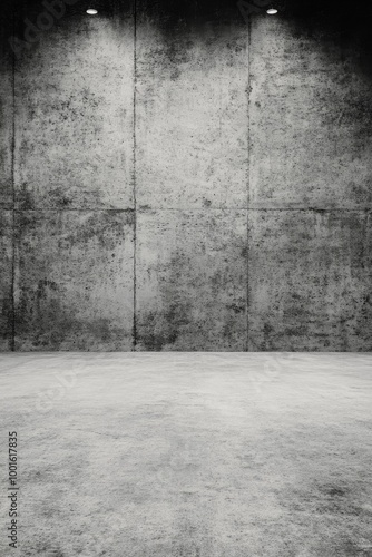 Spacious industrial hall with polished concrete flooring and ambient lighting...