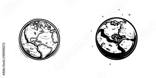 Symbolizing global connectivity and geography, simplified globe icon with gridlines representing Earth.