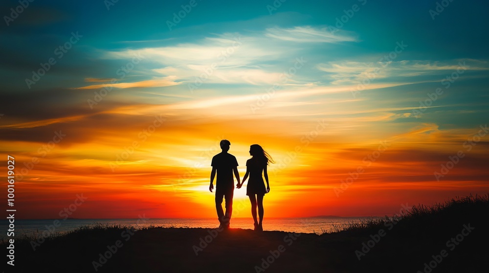 Romantic couple on the beach at sunset watching horizon, honeymoon vacation holidays at sea destination, silhouette of two lovers holding hand
Romantic couple on the beach at sunset watching horizon, honeymoon vacation holidays at sea destination, silhouette of two lovers holding hand