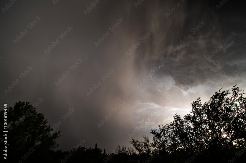 Late day monsoon storm with lightning over the sonoran desert Late day monsoon storm with lightning over the sonoran desert