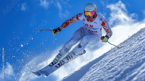 A dynamic action shot of a ski racer 