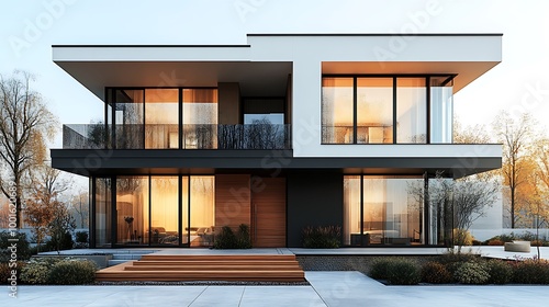 Modern Two Story House with Large Windows and a Flat Roof