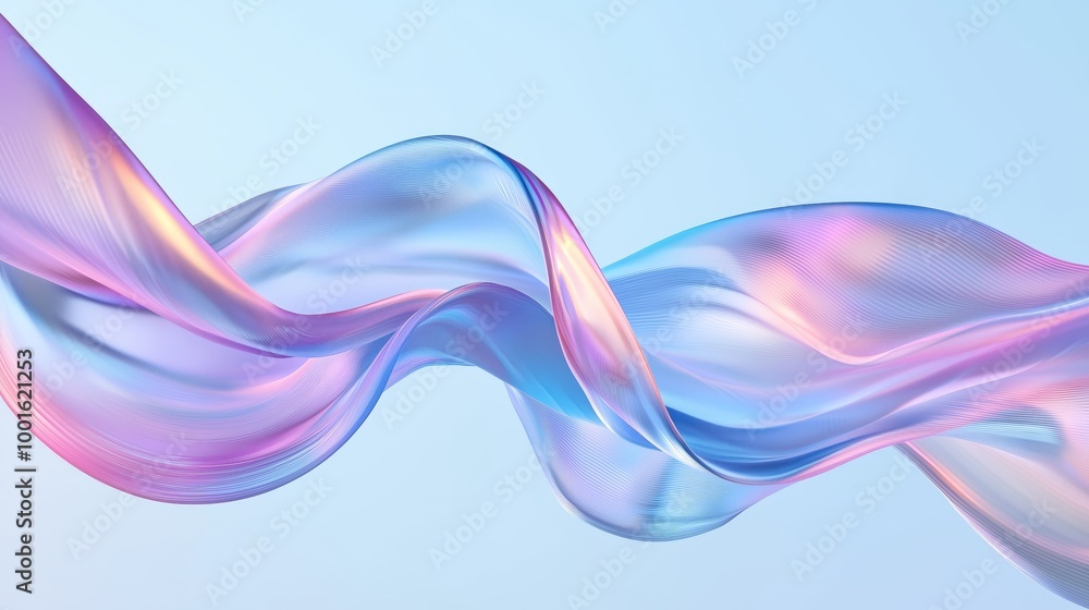 Abstract Flowing Ribbon-Like Structure with Gradient Blue and Purple Shades Against Light Blue Background Abstract Flowing Ribbon-Like Structure with Gradient Blue and Purple Shades Against Light Blue Background