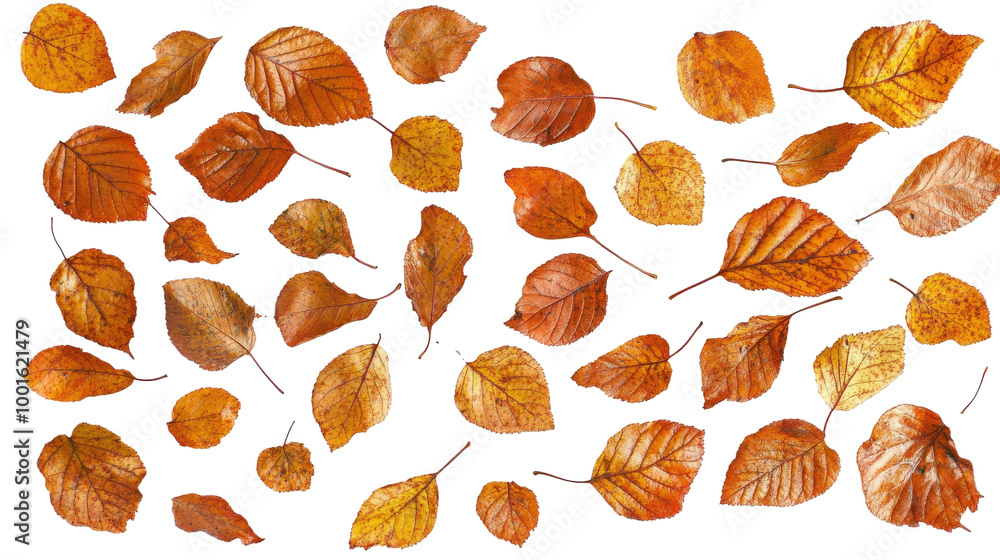 Colorful autumn leaves scattered on a white background Colorful autumn leaves scattered on a white background