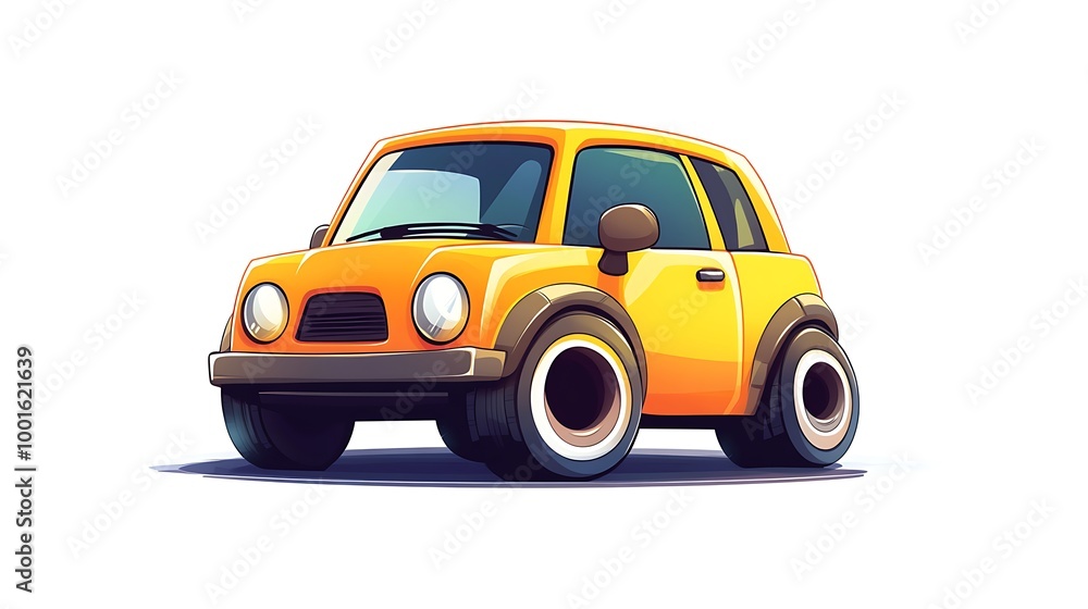 Fototapeta premium Cute Cartoon Yellow Car Illustration
