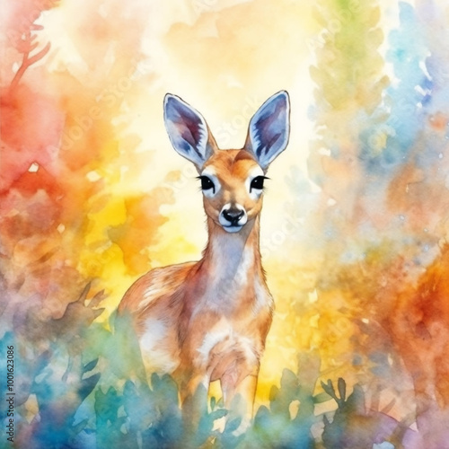 Transform your space with a multicolor baby antelope watercolor and a gorgeous Abstract Wildlife Illustrations